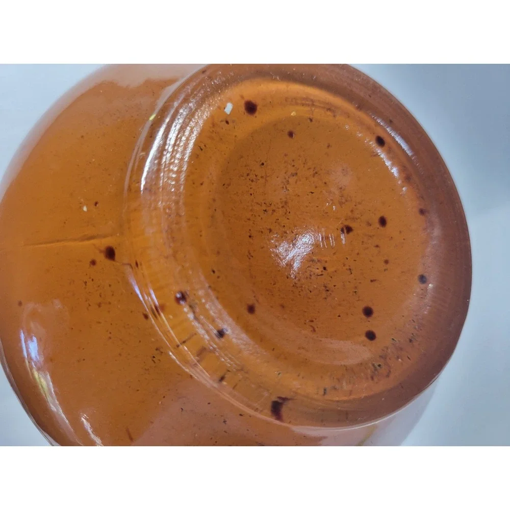 Vintage Amber Glass Oil Lamp with Clear Beaded Chimney 12in‎